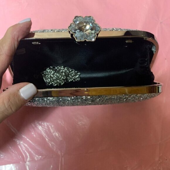 Silver Glitter Bling, Sequin, Rhinestone Evening Box Bag - Picture 8 of 8